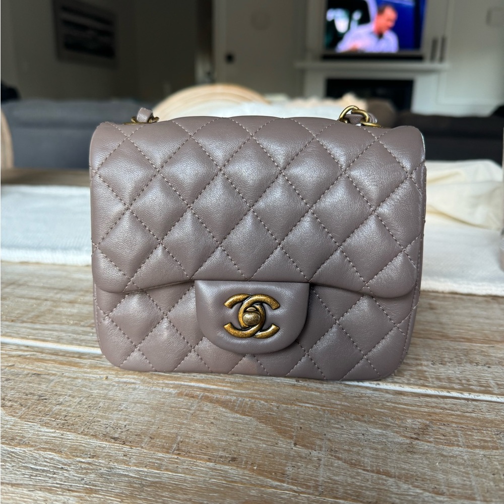 Chanel Quilted Mini Bag - Taupe with Gold Accents